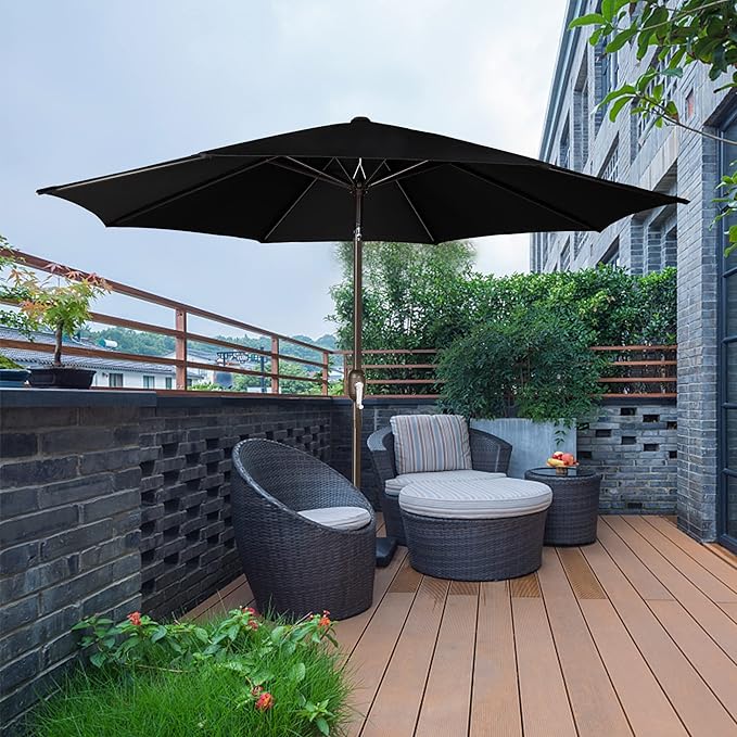 Blissun 9' Outdoor Patio Umbrella, Outdoor Table Umbrella, Yard Umbrella, Market Umbrella with 8 Sturdy Ribs, Push Button Tilt and Crank