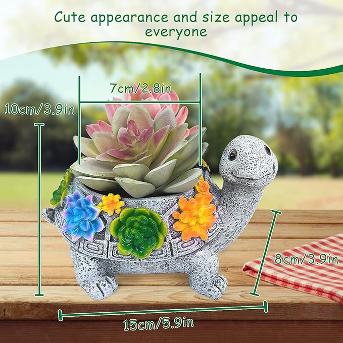 Turtle Succulent Planter, Resin Material, Indoor/Outdoor Use, Cute Decor, 5.9" x 3.94" x 3.15"