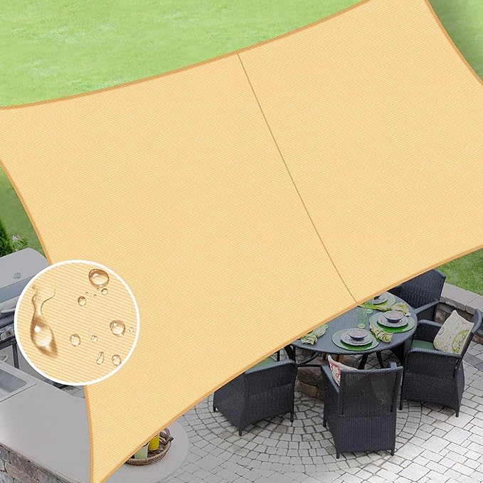LOVE STORY Rectangle 6'x8' Waterproof Sun Shade Sail Canopy UV Block for Outdoor Patio Backyard Carport,Sand(We Make Custom Size)