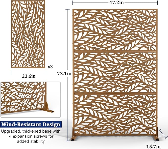 Outdoor Privacy Screen,72" H×47" W Metal Privacy Screen, Freestanding Privacy Fence Panels for Patio
