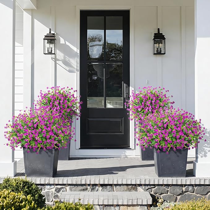 20 Bundles Artificial Flowers for Outdoors Fake Plastic Flowers UV Resistant Realistic Faux Plants Shrubs for Spring Summer Garden Porch Yard Patio Planter Window Box Home Decor, Fuchsia