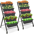 Giantex Set of 2 Vertical Raised Garden Bed on Wheels, Elevated Planter Raised Beds with Water Drainage, Freestanding 5 Container Boxes for Vegetables and Flowers Growing, Outdoor Indoor Patio Balcony