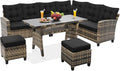 6-Piece Patio Furniture Set, Outdoor Sectional Sofa with Dining Table & Chairs, All-Weather Dining Set with Removable Cushion Covers, Ideal for Garden, Porch, Backyard, Black