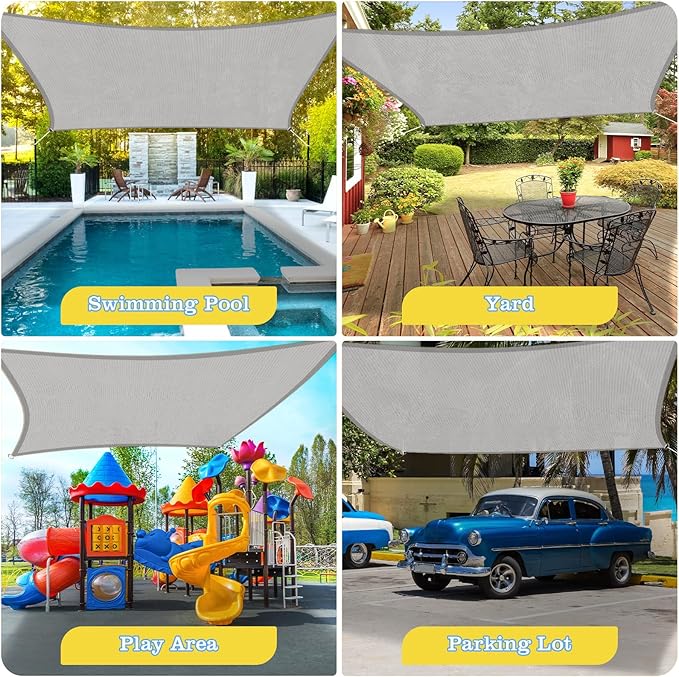HappyTrends Sun Shade Sail,Heavy Duty UV Protection Beach Shade Canopy Wind sail,Tear and Rust Resistant Patio sail Shade for Yard Deck Lawn Garden Rectangle Sunshade(12'x 16',Grey)