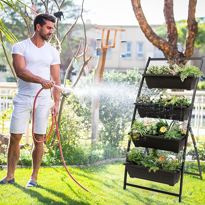 Giantex 2 Pcs 5.2FT Vertical Raised Garden Bed, 4-Tier Elevated Planter Box w/4 Containers & Drainage Holes, Indoor Outdoor Freestanding Planter for Vegetables, Herbs, Flowers, Heavy-Duty Metal Frame