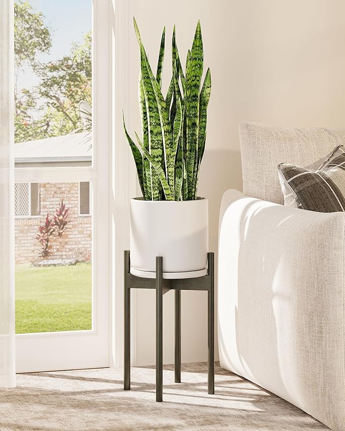 Adjustable Plant Stand Indoor, Bamboo Plant Stand Fits 8 9 10 11 12 Inches, Small Corner Planter Holder for Indoor Plants, Single Floor Plant Stands for Living Room Balcony, Tea Brown Tall
