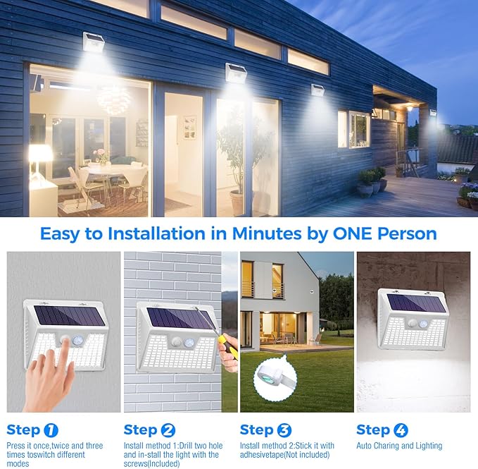 Peasur Solar Lights Outdoor Waterproof, 6Pack 140LED Bright Motion Sensor Security Lights 3 Modes, Solar Powered Fence Wall Light for Garden Yard Outside(Cool White)