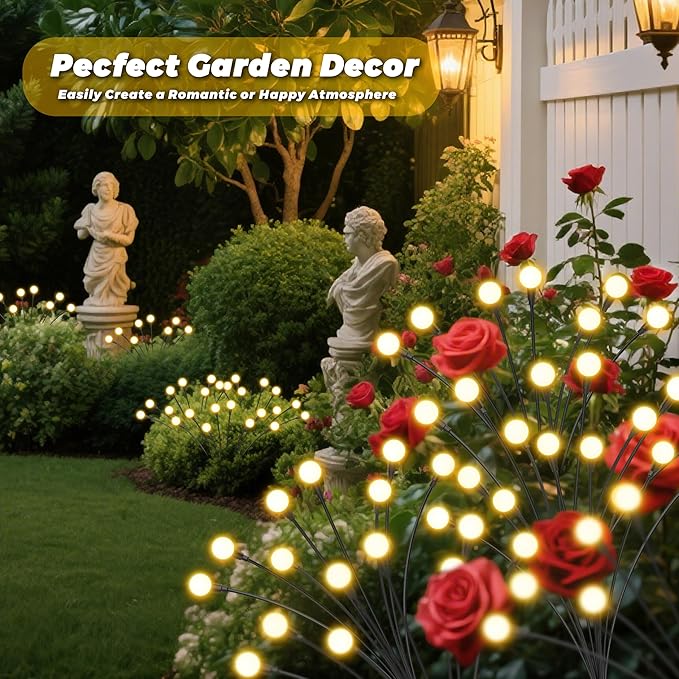 Solar Lights Outdoor-6Pack 48LEDs Solar Garden Firefly Lights Outside,Solar Powered Light Outdoor and Garden Decorative IP65 Waterproof,Yard Patio Pathway Decor,Gardening Gifts for Women,Warm White