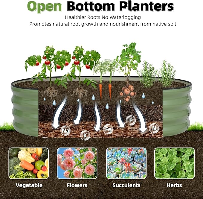 G GOOD GAIN Galvanized Metal Raised Garden Bed Kit - 4x2x1FT Outdoor Planter Box with Safety Edging and Gloves for Vegetables, Fruits, Flowers(Olive Green, 3PC)