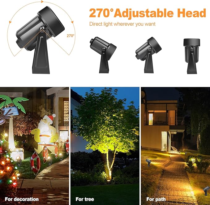 Outdoor Landscape lighting Low Voltage, 65.6FT Wired LED Spot light with Plug-in Transformer, IP65 Waterproof Outside Uplight 18W 1800LM for Yard Garden Tree Pathway House, Warm White 3000K, Pack of 6