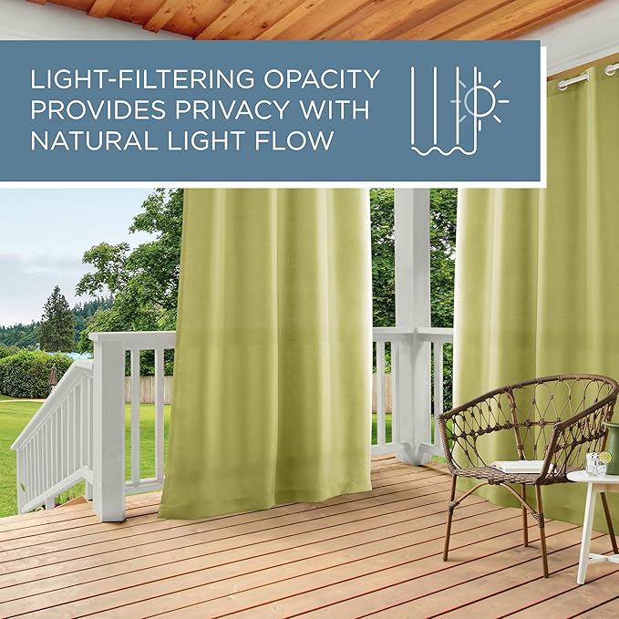 TOWN & COUNTRY BASICS Cabana Solid Heavyweight Indoor Outdoor Curtains, Light Filtering Opacity with Grommet Top, Water Repellent, 2-Pack Set, 54"x96", Kiwi Green
