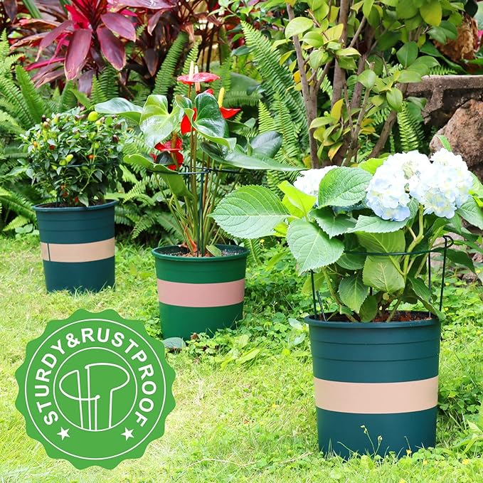 LEOBRO 6 Pack Plant Support Plant Stakes, Metal Peony Support, Garden Plant Supports, Plant Cage, Plant Support Ring, Plant Support Stakes for Peony, Tomato, Hydrangea, Indoor Plants, 9.8 W x 15.7 H