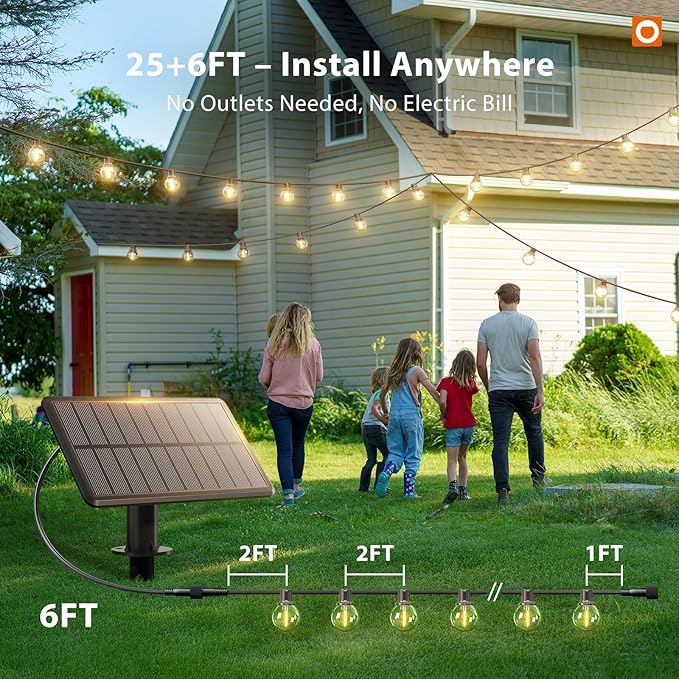 addlon 25FT Solar Powered Outdoor String Lights Waterproof with Remote, G40 Solar Powered String Lights with 13 LED Shatterproof Bulbs, 3 Light Modes, Dimmable Solar Lights for Outside Bistro Cafe