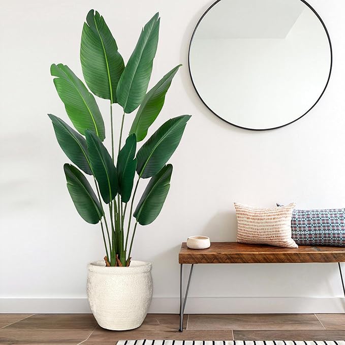 12" Dia Fiberstone Planter – Modern Farmhouse Indoor/Outdoor Flower Pot, Beige Container with Grainy Matte Texture & Built-in Drainage Hole | Decorative Pot for Patio, Porch, Garden