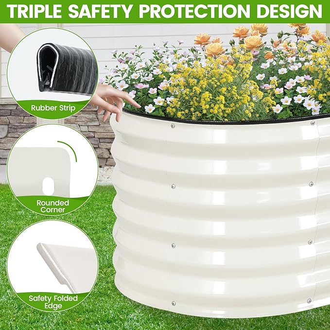 Galvanized Raised Garden Bed Outdoor |17'' Tall Planter Box Outdoor for Deep Root Plants | 3Pcs Raised Bed Kit for Gardening with Rubber Strip for Vegetables Flowers Fruits (White, 4x2x1.4FT)