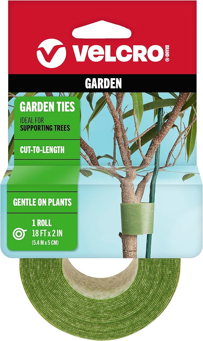 Velcro Brand ONE-WRAP Ties | Tree and Plant Supports for Effective Growing | Strong Gardening Grips are Reusable and Adjustable | Cut-to-Length, 18 ft x 2 in, Green-Recycled Plastic