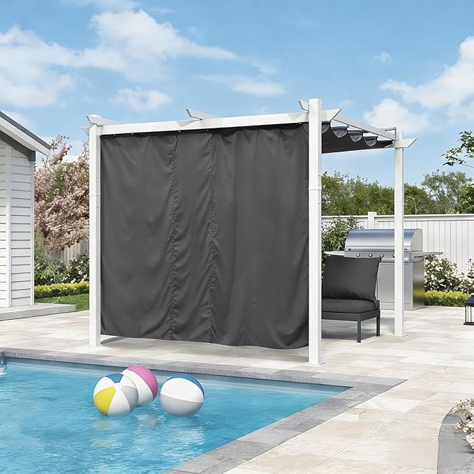 PURPLE LEAF Outdoor Retractable Pergola with Curtains 10' x 10' White Patio Aluminum Pergola with Sun Shade Canopy for Backyard Deck Garden Modern Metal Pergola, Gray