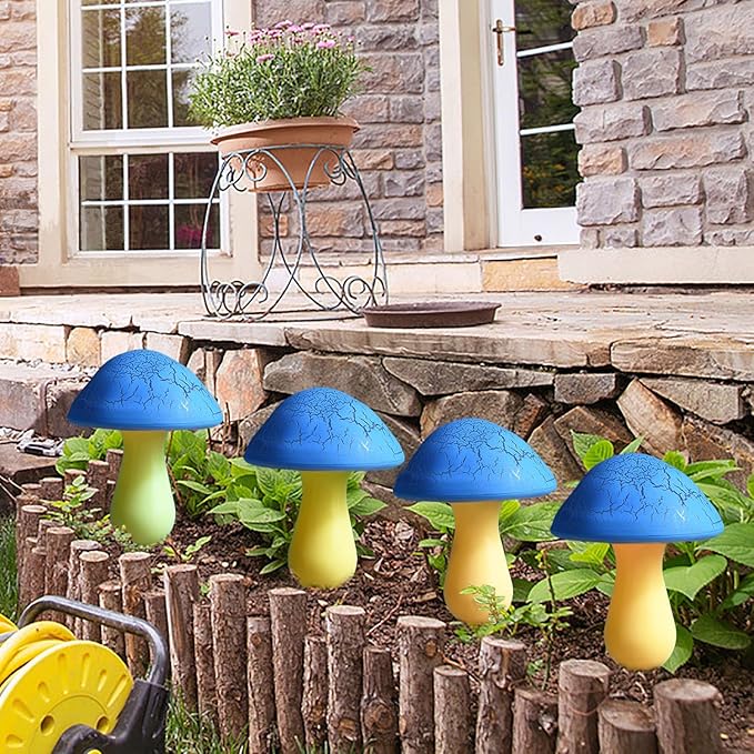 Solar Mushroom Lights Garden Decor 8 Blue Crack Mushrooms Outdoor Decor Stake Lights, Waterproof Solar Pathway Light Gardening Gifts for Landscape Easter Gnomes Yard Halloween Christmas Decorations