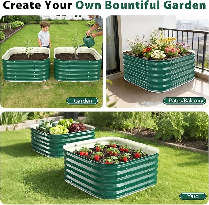 Galvanized Raised Garden Bed Outdoor, 17''Tall Square Metal Planter Boxes,Gardening Beds for Vegetable,Flower,Herb,Modular Above Ground
