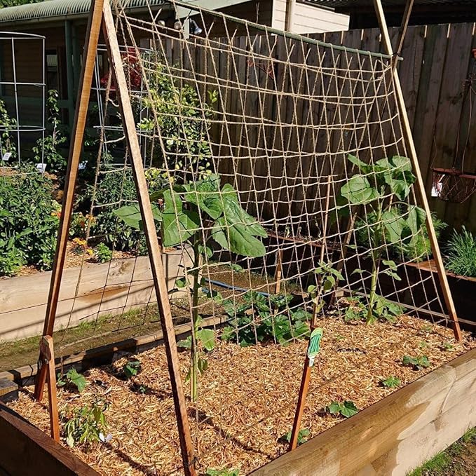 Jute Trellis Netting - Jute Netting for Garden, Heavy Duty Plant Support Netting for Climbing Plants, Cucumber, Vine, Fruits & Vegetables, Climbing Vining Plants (6.6 Ft x 16.4 Ft, 5.9 Inch Squares)