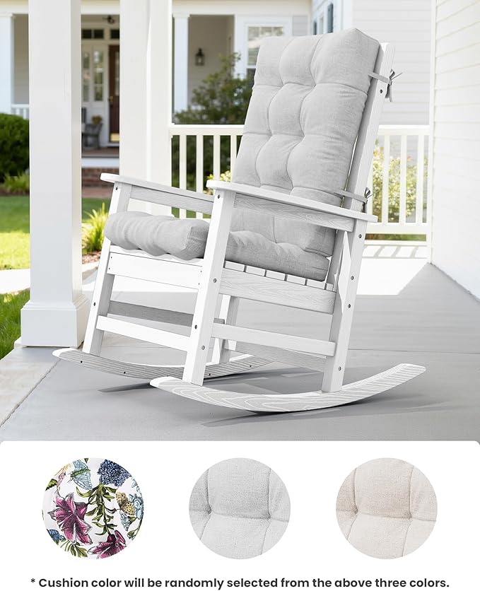SERWALL Oversized Outdoor Rocking Chair Set of 2, HDPE Rocker for Adults, Patio Rocking Chairs for Porch, White