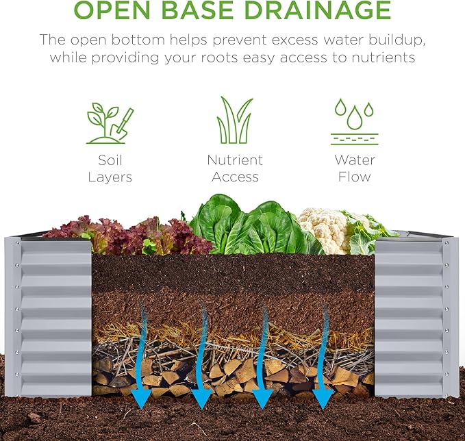Best Choice Products 4x2x2ft Outdoor Metal Raised Garden Bed, Deep Root Box Planter for Vegetables, Flowers, Herbs, 119 Gallon Capacity, 100% Non Toxic Materials - Moonlight Gray