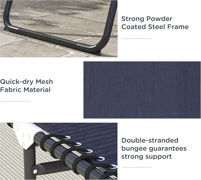 Outsunny Folding Chaise Lounge Chair, Patio Sun Tanning Chair, Outdoor Chaise Lounger with 4-Position Reclining Back, Breathable Mesh Seat for Beach, Poolside, Yard, Dark Blue