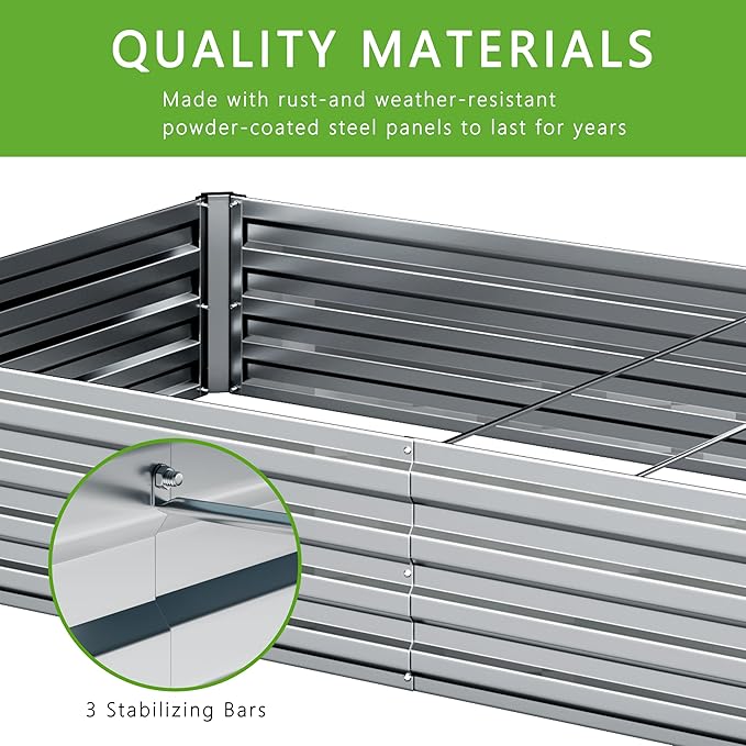 12x2x1FT Galvanized Raised Garden Bed Kit,Vegetable Boxes-Rectangle Metal Flower Box,Large Planter Raised Beds Outdoor Garden for Planting,Fruit,Herb-Silver