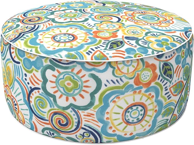LVTXIII Outdoor/Indoor Inflatable Stool Ottoman, All Weather Patio Footrest Pouf, Portable Round Ottoman for Patio Garden, Camping or Home, D21xH9 Inches, Flower Blue