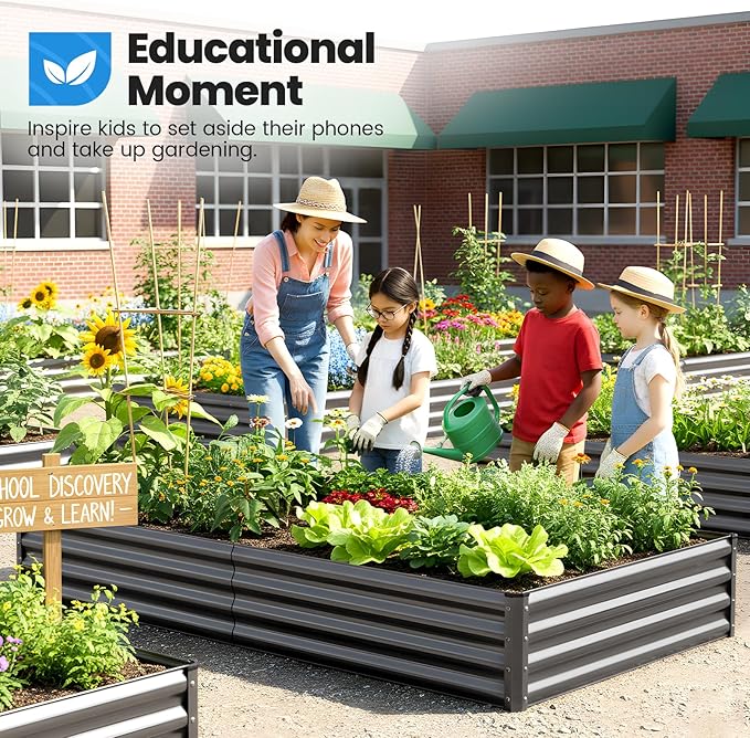 Quictent Galvanized Raised Garden Bed 8x4x1 Ft Metal Planter Box for Vegetables Bottomless for Backyard, 2 Tomato Cages Included, Dark Grey, 2PCS