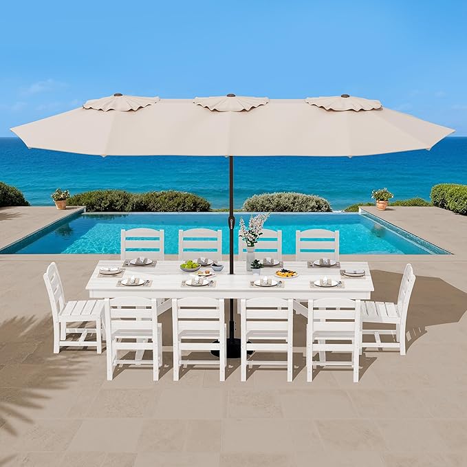 SERWALL Outdoor Dining Chairs Set of 4, All-Weather HDPE Patio Chair with 19.7" Widened Seat, for Backyard, Garden, White