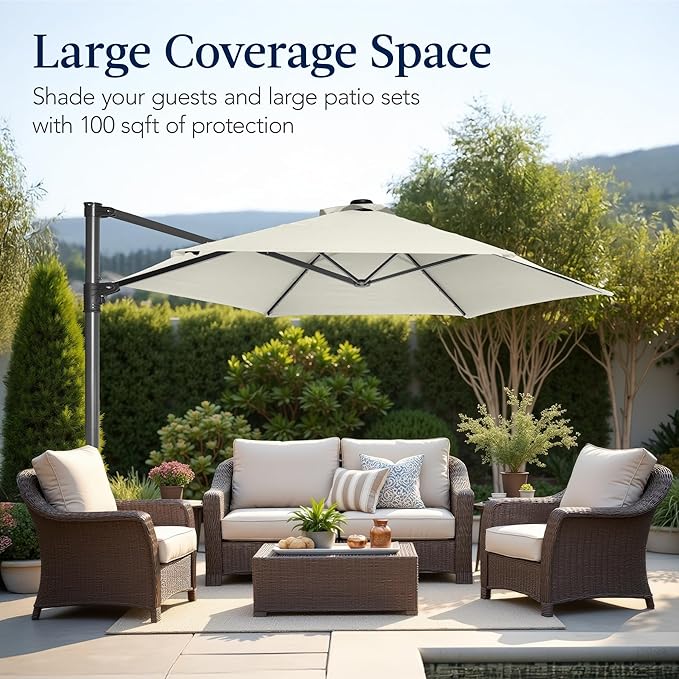 Best Choice Products 10ft Offset Cantilever Hanging Market Patio Umbrella, Smooth 360° Rotation, 8 Sturdy Ribs, Easy Adjustment - Ivory