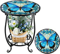 Outdoor Side Table Round Small Mosaic Patio Accent Indoor End Plant Coffee Tea Table for Yard Patio Porch Garden Living Room, Bedroom