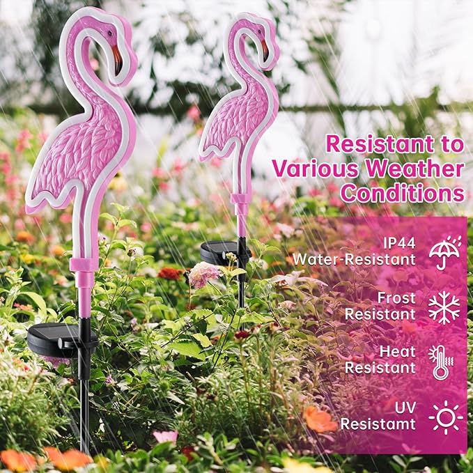 Flamingo Solar Lights Outdoor Decor, Solar Pink Flamingos Outdoor for Yard Decorations,Pink Neon Solar Flamingo Garden Lights for Outside,Pathways,Patio or Lawn Decor(2Pack)