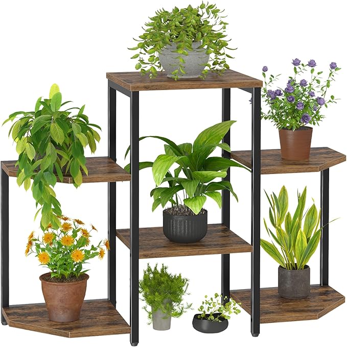 Plant Stand Indoor, Multiple Plant Shelf Corner Rack, 6 Potted Plant Stand, 6 Tiers Large Flower Holder, Planter Display Rack for Patio Balcony Living Room Bedroom Decor, Rustic Brown