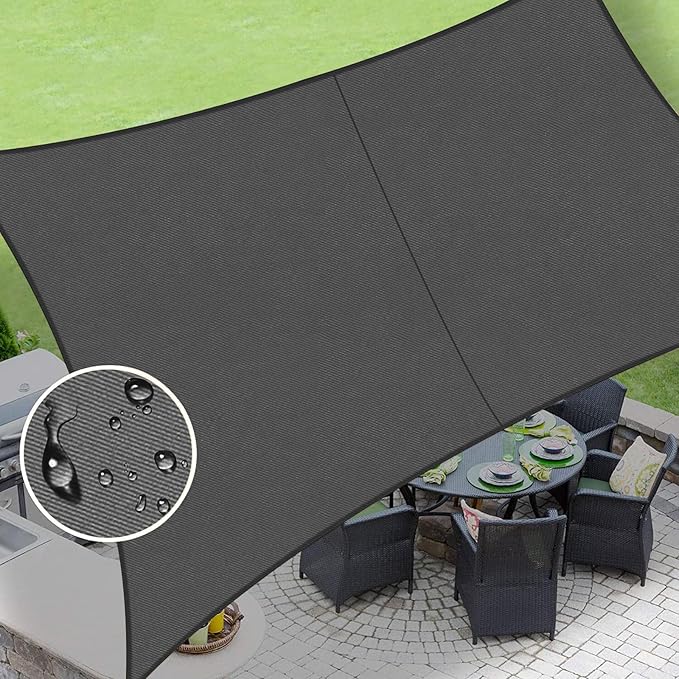 LOVE STORY Rectangle 8'x18' Waterproof Sun Shade Sail Canopy UV Block for Outdoor Patio Backyard Carport,Dark Grey(We Make Custom Size)