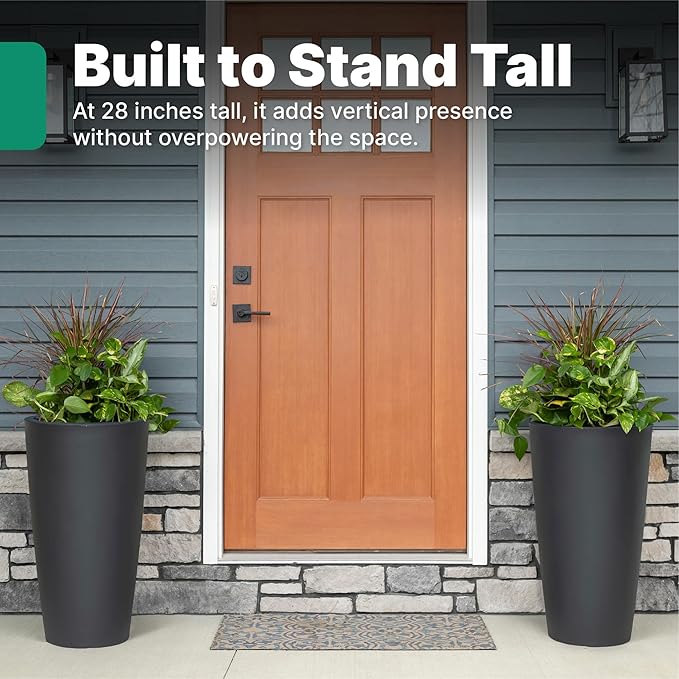 Step2 Tremont Tall Round Tapered Planter, 28" Tall 2-Pack, Indoor/Outdoor Plants, Efficient Drainage, Durable Resin, Onyx Black