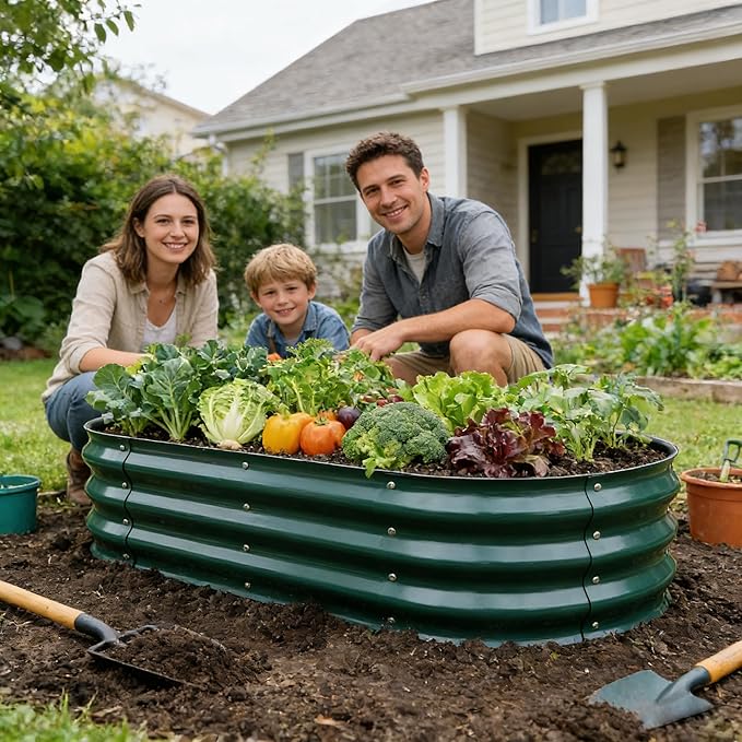 Gardmax 2 Pack Galvanized Raised Garden Bed, Lightweight Planter Boxes Outdoor with Easy Assembly, Large Garden Bed for Vegetables, Fruits, Flower Dark Green