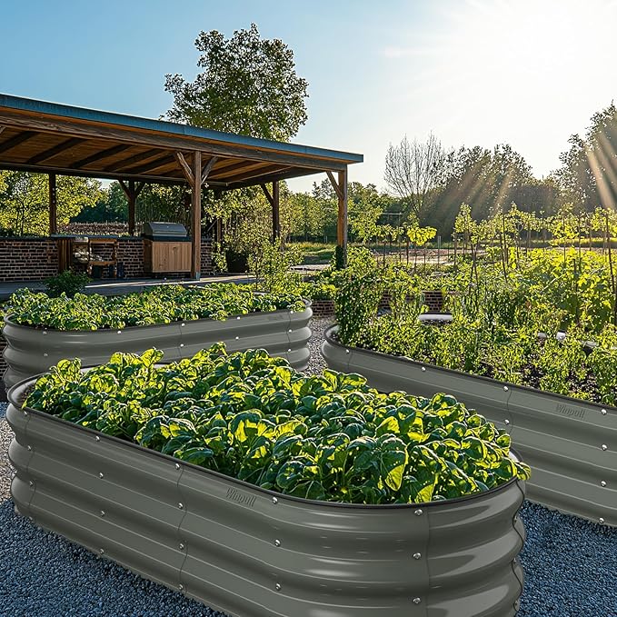 Raised Garden Bed Kit, 5x2x1 ft Galvanized Planter Box Outdoor with Safety Edging, Large Metal Raised Beds for Gardening Vegetables Flower Fruits (Volcanic Ash)