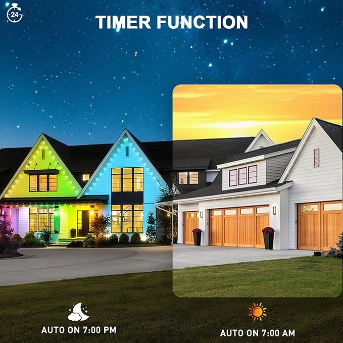 300FT Permanent Outdoor RGB Lights - Waterproof Smart LED Eaves Lights with App/Remote Control, Music Sync & DIY Scenes, Perfect for Christmas, Halloween, Parties & Daily Decor, Ideal for House Roof