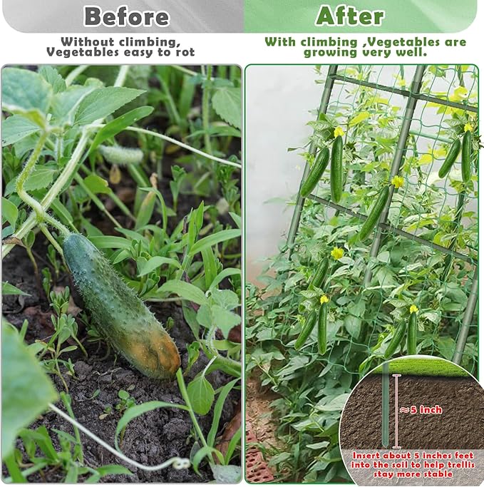 Cucumber Trellis for Raised Bed, Garden Arch Trellis for Climbing Plants Outdoor, Metal Garden Trellis for Spring Vegetables, Cucumber Trellis for Spring Tomato, Bean, Pea, Grape, Plant