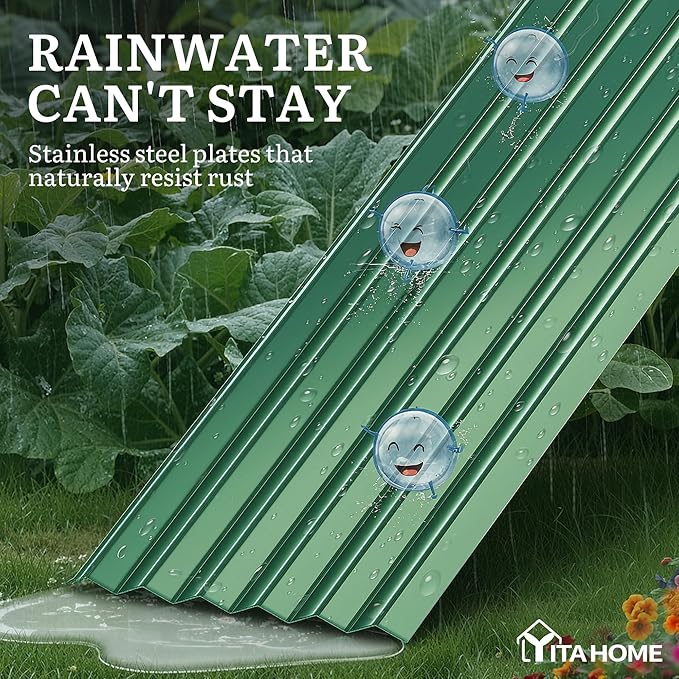 YITAHOME 8x4x1.5ft 2pcs Large Raised Garden Bed Kit, Galvanized Metal Planter Box with Gloves, Ground Nails & Safety Rubber, Outdoor Above Ground Planters for Plants Vegetables Flowers, Green
