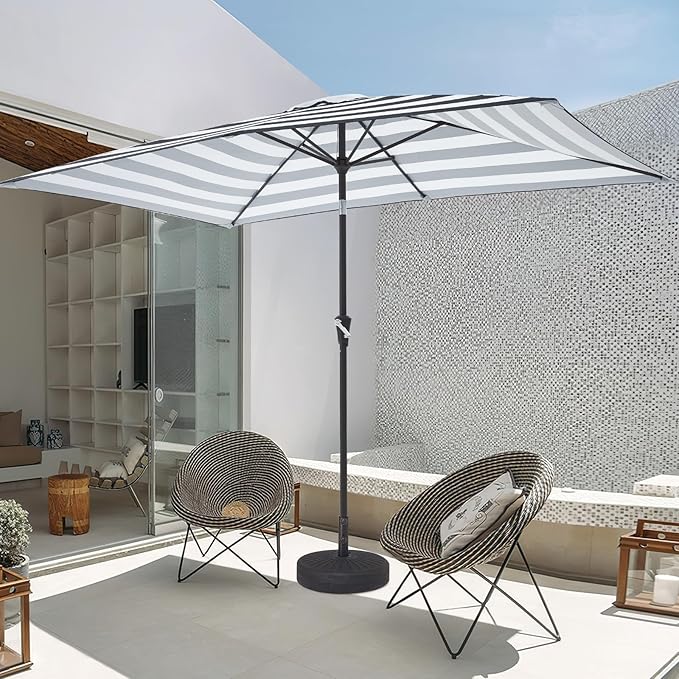 JEAREY 6.5x10 ft Rectangular Patio Umbrellas Rectangle Outdoor Umbrella with Push Button Tilt and Crank, Market Table Umbrella 6 Sturdy Ribs UV Protection for Poolside Garden Backyard Deck, Black-White Stripe
