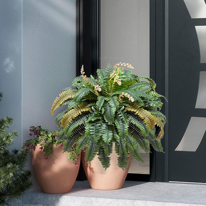 Large Autumn 88 Leaves Artificial Ferns for Outdoors Look Real, Fake Large Faux Boston Ferns for Outdoor Planter Realistic UV Resistant Artificial Fake Plants for Porch Patio Hanging 47 inch