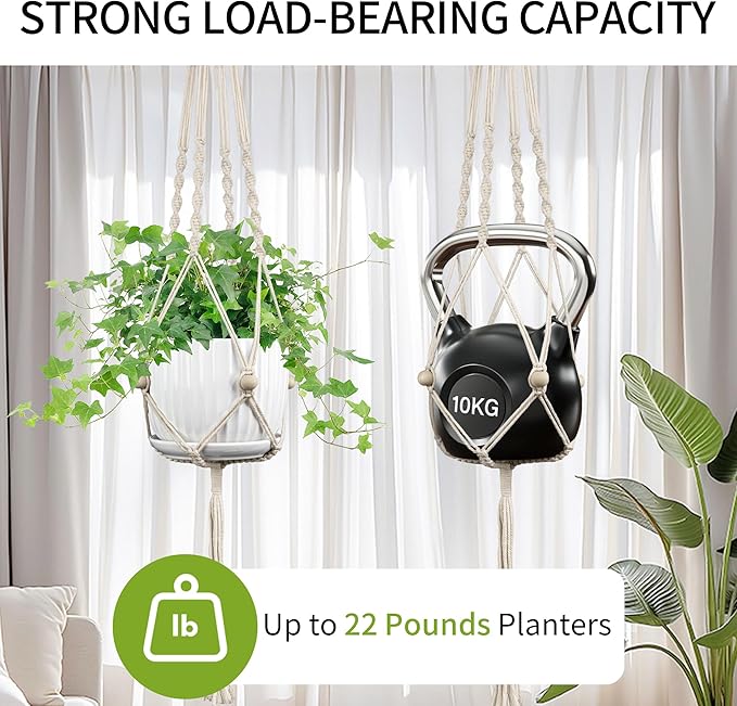 Macrame Plant Hanger - Fits 4 to 12 inches Pots for Indoor Outdoor, 44 Inch, 2 Pack, Ivory (POTS NOT Included)