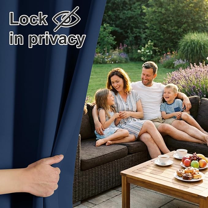 RYB HOME Outdoor Curtains for Patio Waterproof Block Sunlight Thermal Insulated Privacy Assured Thick Outside Curtains for Deck, Balcony, Pool, W52" x L63", Navy Blue, 1 Panel