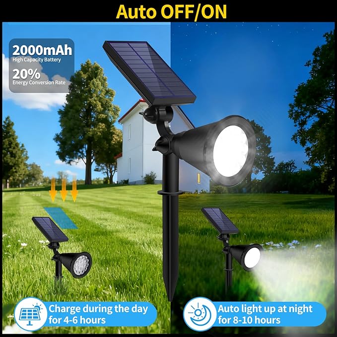 Solar Spot Lights Outdoor Waterproof, 18 LED Solar Powered Landscape Lighting Low Voltage Auto On/Off for Garden, Yard, Tree, Flag, Wall, Pathway, 4 Pack