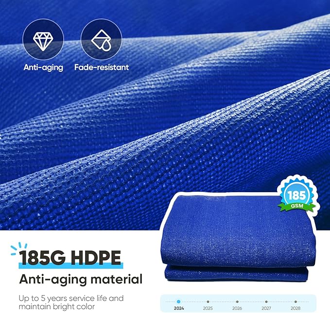 Quictent 20x16ft 185G HDPE Rectangle Sun Shade Sail Canopy 98% UV Block Outdoor Patio Garden with Hardware Kit (Blue)