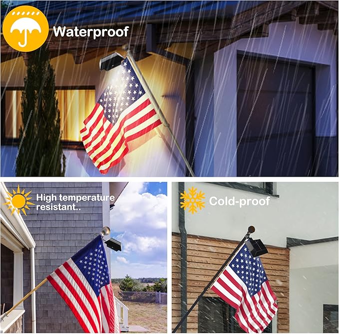Solar Flag Pole Light, Bright Warm White 3000k Flagpole Light Upgrade Solar Powered for 5ft 6ft Flag Pole, Outdoor Dusk to Dawn Led Solar Lights, Outside House Garden Yard American Flags Decor,Black