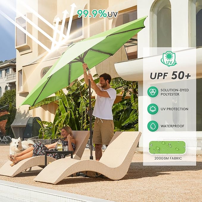 JEAREY 9FT Outdoor Patio Umbrella with Solar Lights, LED Lighted Pool Umbrella with Tilt and Crank, Outdoor Table Umbrellas for Deck, Yard & Market (Grass Green)